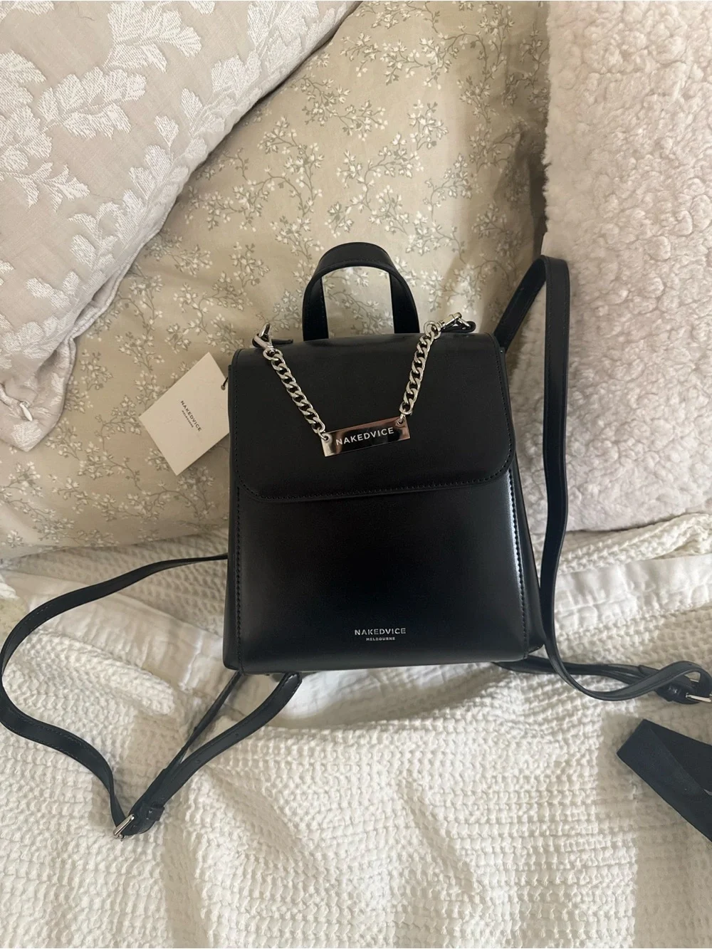 Black Leather Mini Backpack